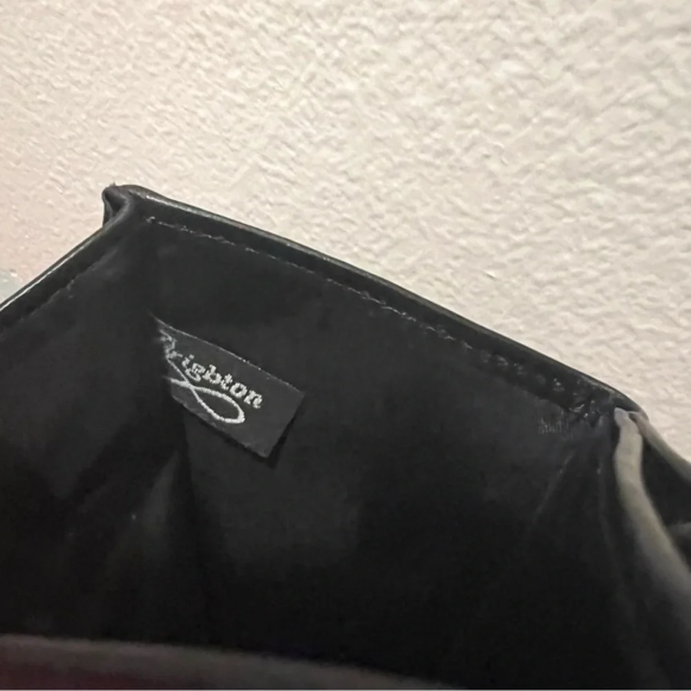Vintage Brighton Black Brown Leather Canvas Wallet Crossbody